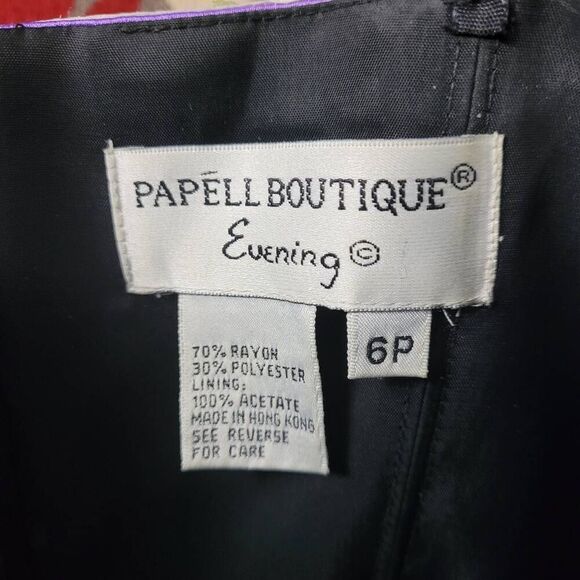 Vtg Papell Boutique Evening Black Sheath Dress‎ Sz 6P 3D Dainty Floral Neckline - Picture 6 of 8